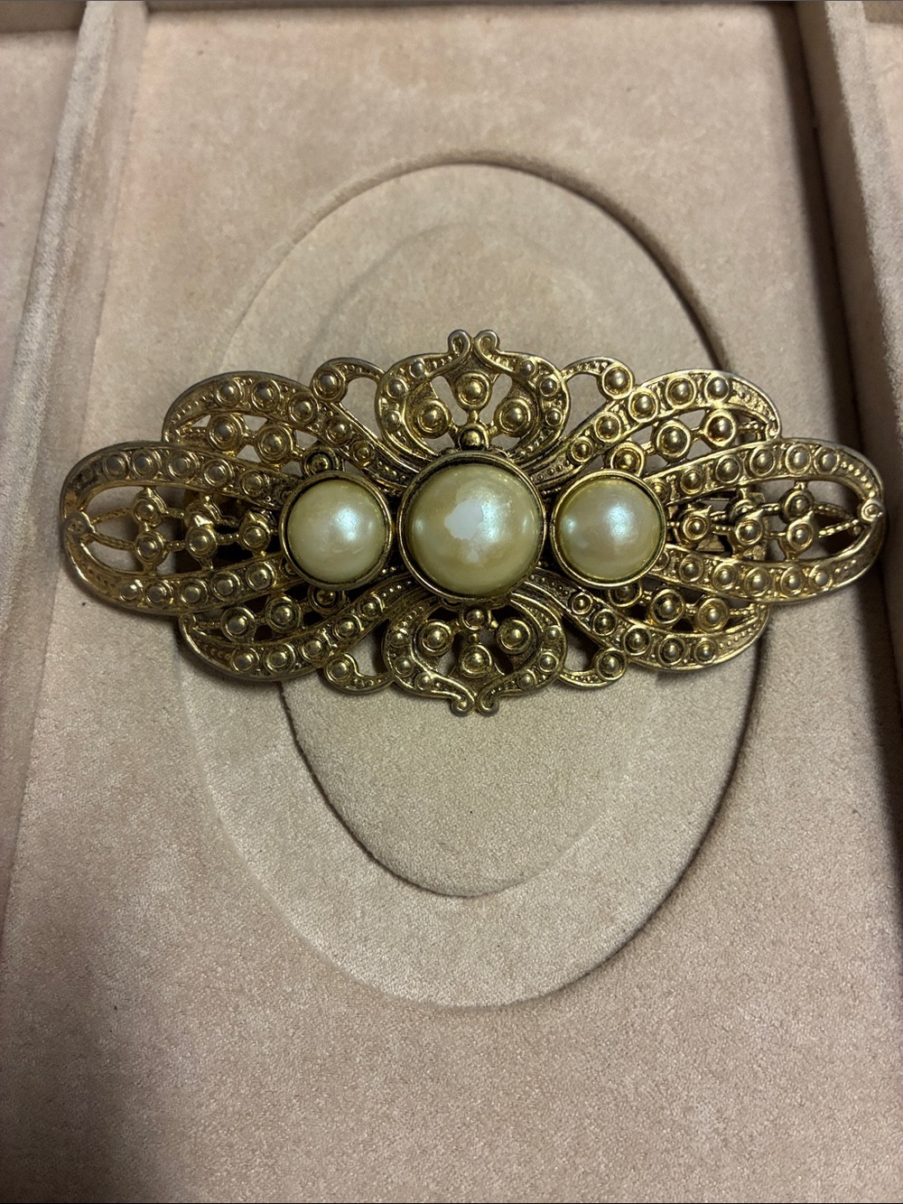 Vintage Made in France Gold Pearl Accent Filigree Barrette - Women Jewelry